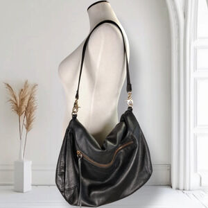 Foley + Corinna Black Leather Hobo Shoulder Bag Foldover Large Slouchy